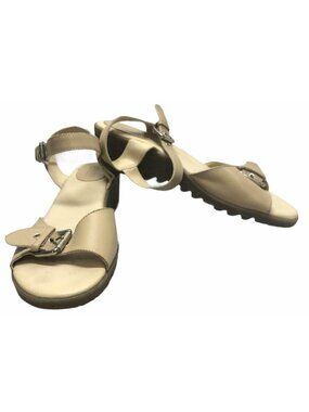 G H Bass & Company Sandals Womens 8M Flats Leather Ankle Strap Buckle Beige